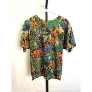 Nicola Small Vintage Women's Tropical Floral Print Blouse